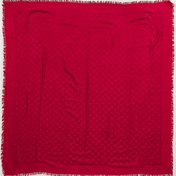 Louis Vuitton Red Monogram Large Square Scarf Wrap - Picture 6 of 7